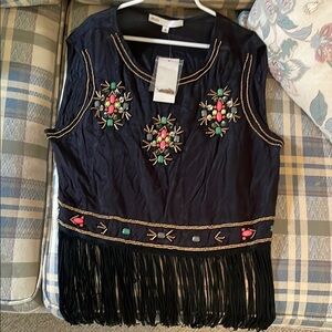 Embroidered Fringe Tank Top